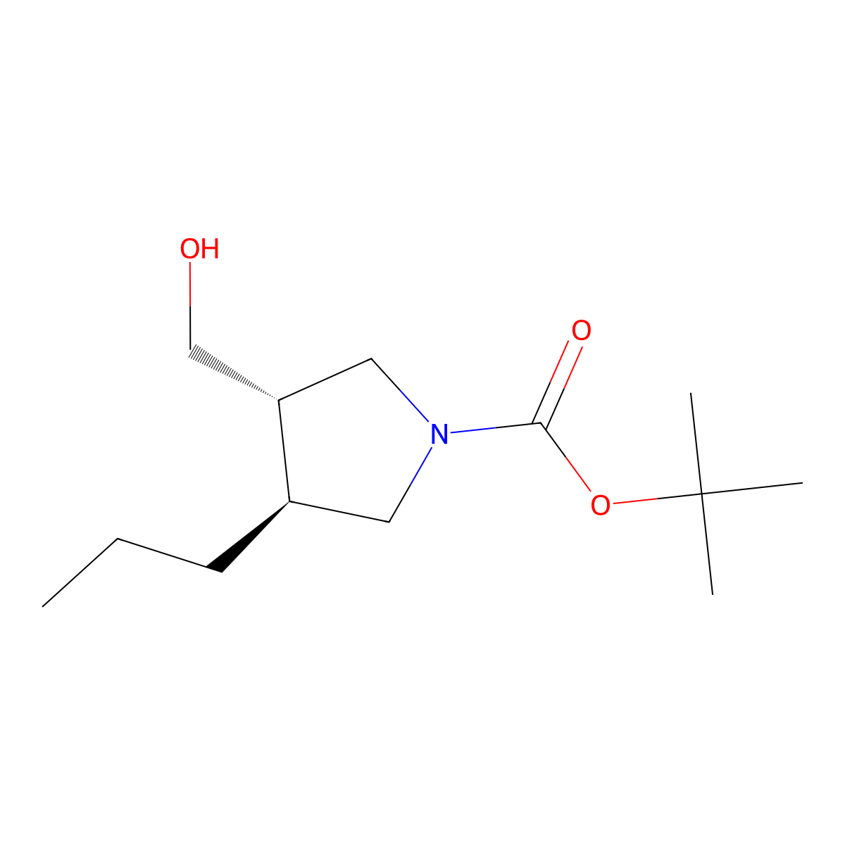 rac-tert-butyl (3R,4R)-3-(hydroxymethyl)-4-propylpyrrolidine-1-carboxylate molecular structure, CAS 2580093-93-0