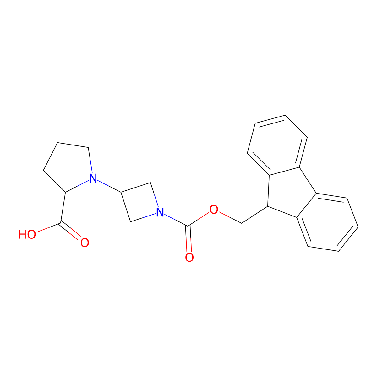(2R)-1-(1-{[(9H-fluoren-9-yl)methoxy]carbonyl}azetidin-3-yl)pyrrolidine-2-carboxylic acid molecular structure, CAS 2580093-98-5