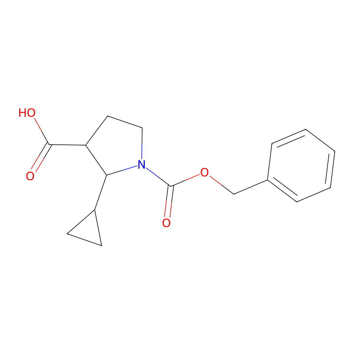 rac-(2R,3S)-1-[(benzyloxy)carbonyl]-2-cyclopropylpyrrolidine-3-carboxylic acid molecular structure, CAS 2580094-01-3