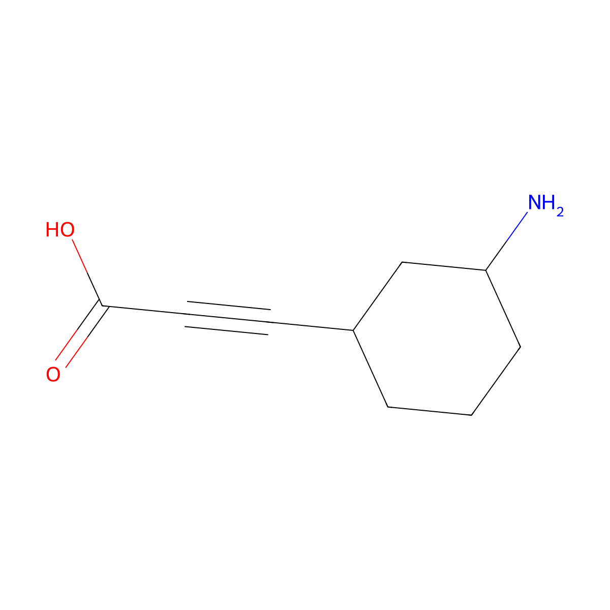 rac-3-[(1R,3S)-3-aminocyclohexyl]prop-2-ynoic acid molecular structure, CAS 2580094-06-8
