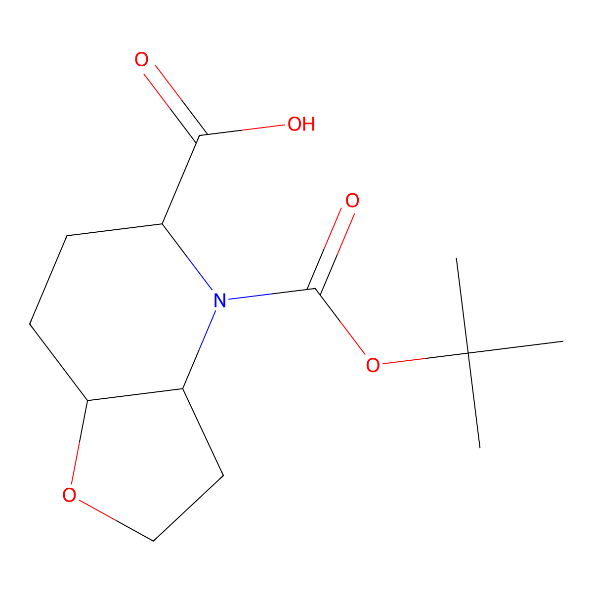 rac-(3aR,5R,7aR)-4-[(tert-butoxy)carbonyl]-octahydrofuro[3,2-b]pyridine-5-carboxylic acid molecular structure, CAS 2580094-39-7