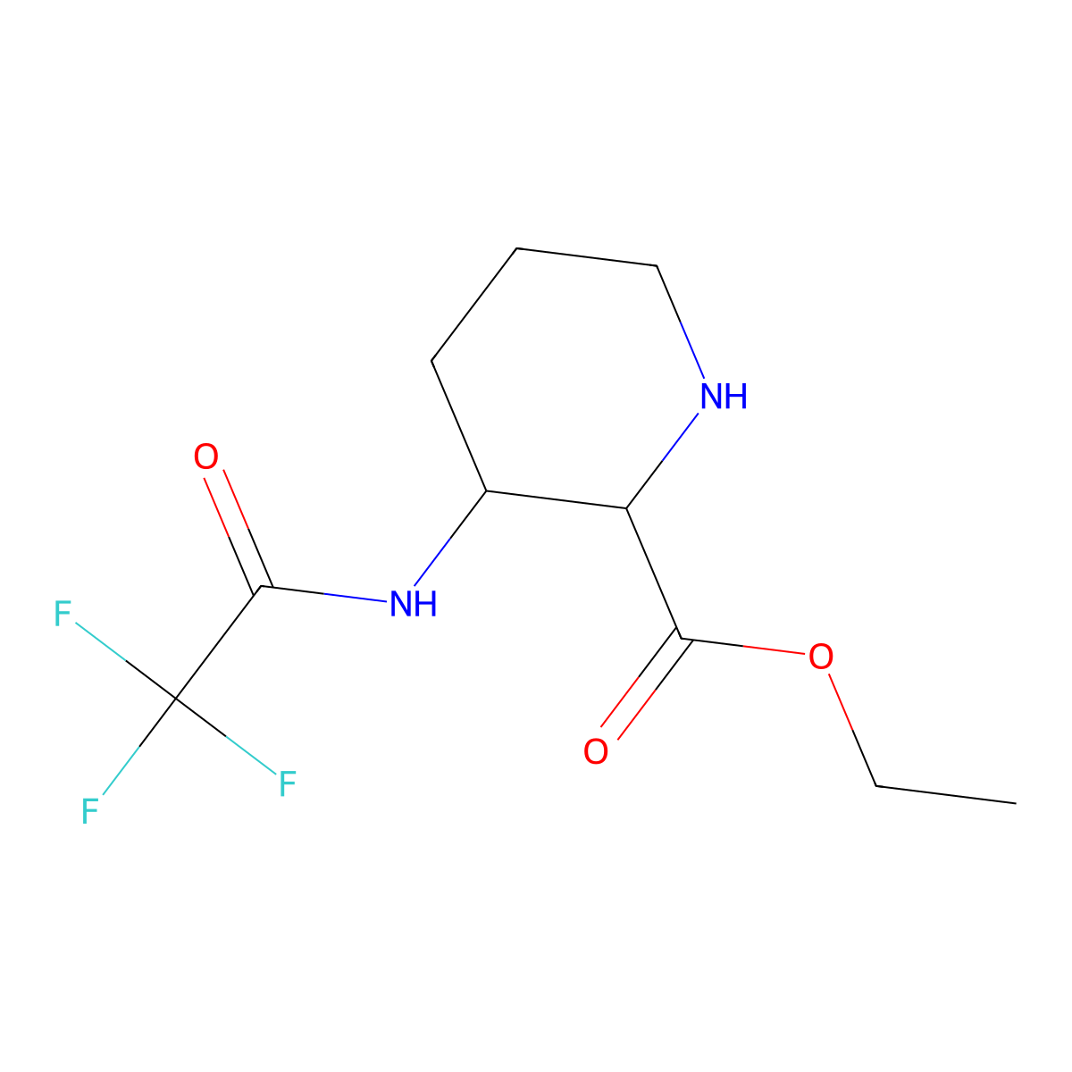 rac-ethyl (2R,3S)-3-(2,2,2-trifluoroacetamido)piperidine-2-carboxylate molecular structure, CAS 2580094-53-5