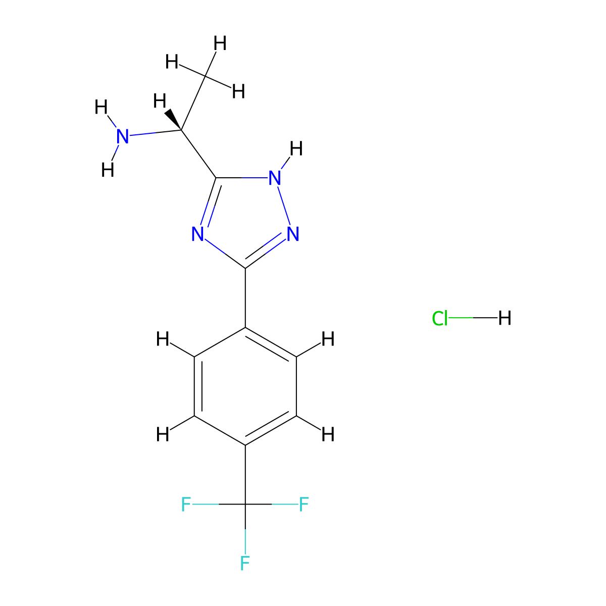 (1R)-1-{5-[4-(trifluoromethyl)phenyl]-1H-1,2,4-triazol-3-yl}ethan-1-aminehydrochloride molecular structure, CAS 2580094-83-1