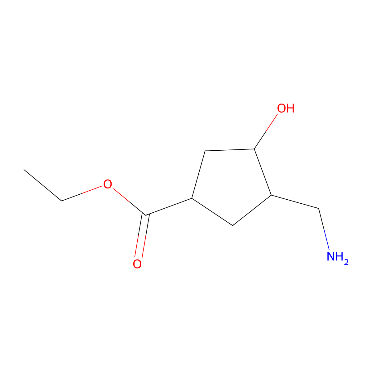 rac-ethyl (1R,3S,4S)-3-(aminomethyl)-4-hydroxycyclopentane-1-carboxylate molecular structure, CAS 2580095-12-9