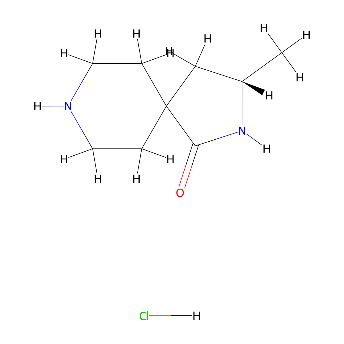 (3S)-3-Methyl-2,8-diazaspiro[4.5]decan-1-one;hydrochloride molecular structure, CAS 2580095-20-9