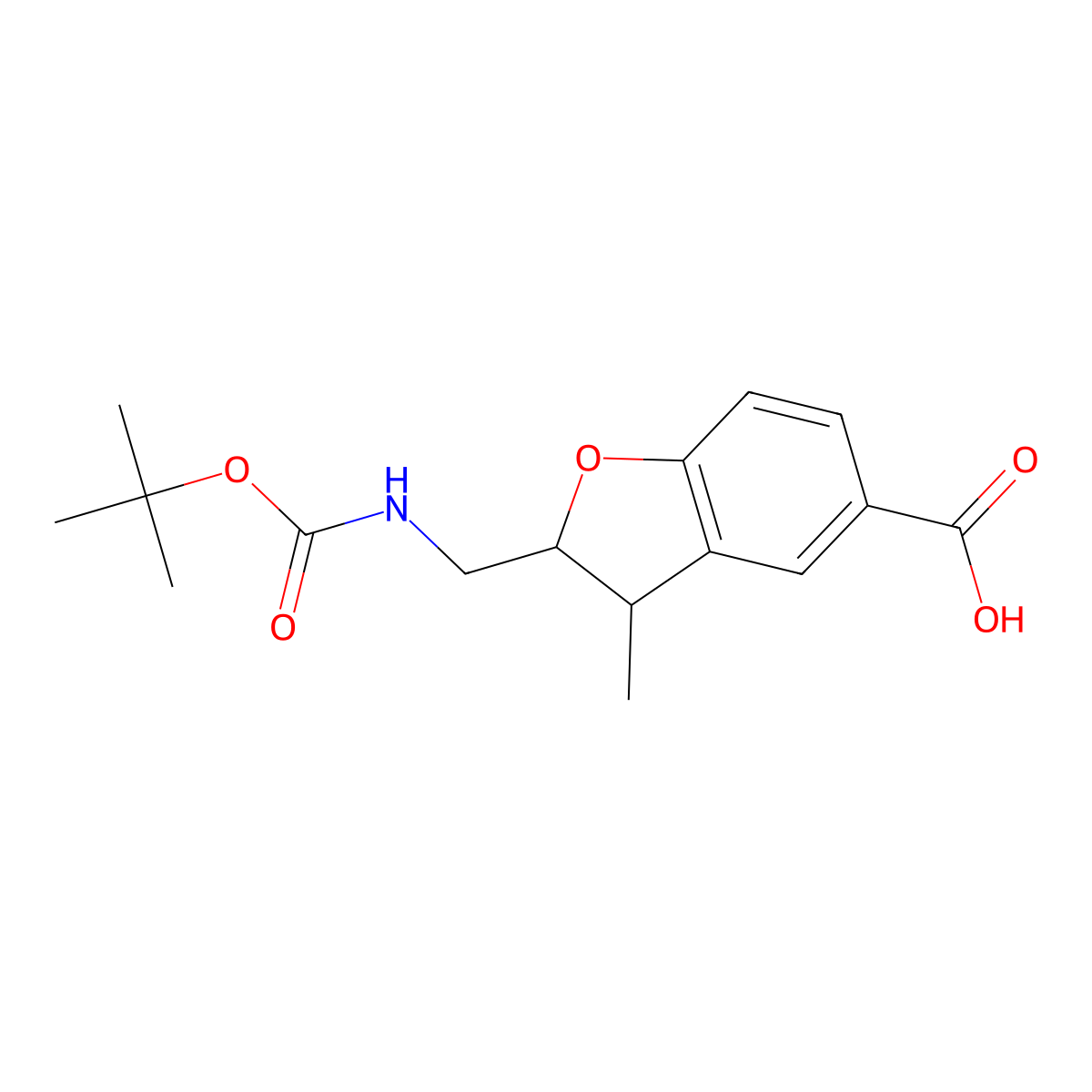rac-(2R,3S)-2-({[(tert-butoxy)carbonyl]amino}methyl)-3-methyl-2,3-dihydro-1-benzofuran-5-carboxylic acid molecular structure, CAS 2580095-24-3