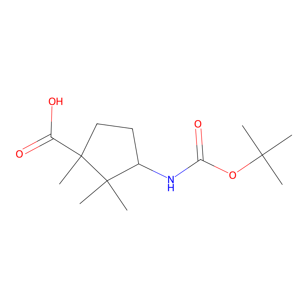 (1R,3S)-3-{[(tert-butoxy)carbonyl]amino}-1,2,2-trimethylcyclopentane-1-carboxylicacid molecular structure, CAS 2580095-35-6