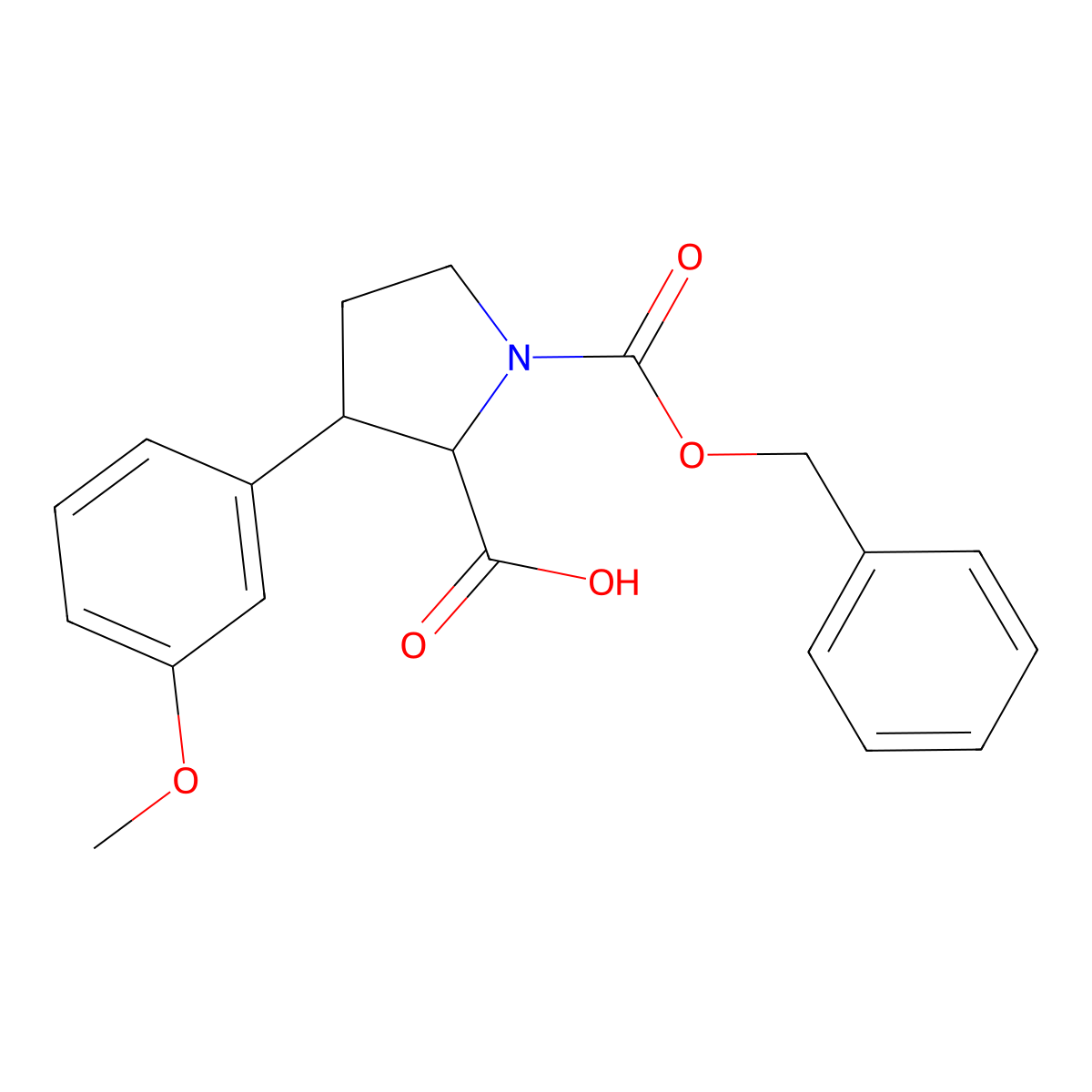 rac-(2R,3S)-1-[(benzyloxy)carbonyl]-3-(3-methoxyphenyl)pyrrolidine-2-carboxylic acid molecular structure, CAS 2580095-38-9