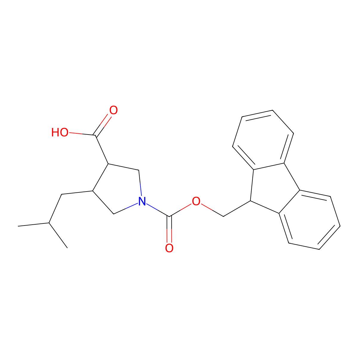 rac-(3R,4R)-1-{[(9H-fluoren-9-yl)methoxy]carbonyl}-4-(2-methylpropyl)pyrrolidine-3-carboxylic acid molecular structure, CAS 2580095-61-8