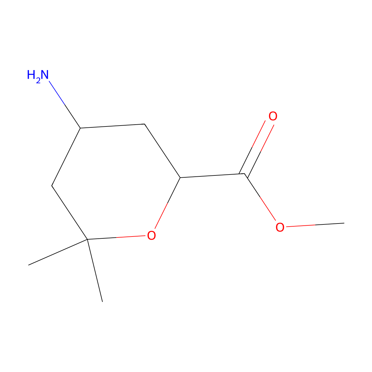 rac-methyl (2R,4S)-4-amino-6,6-dimethyloxane-2-carboxylate molecular structure, CAS 2580095-74-3