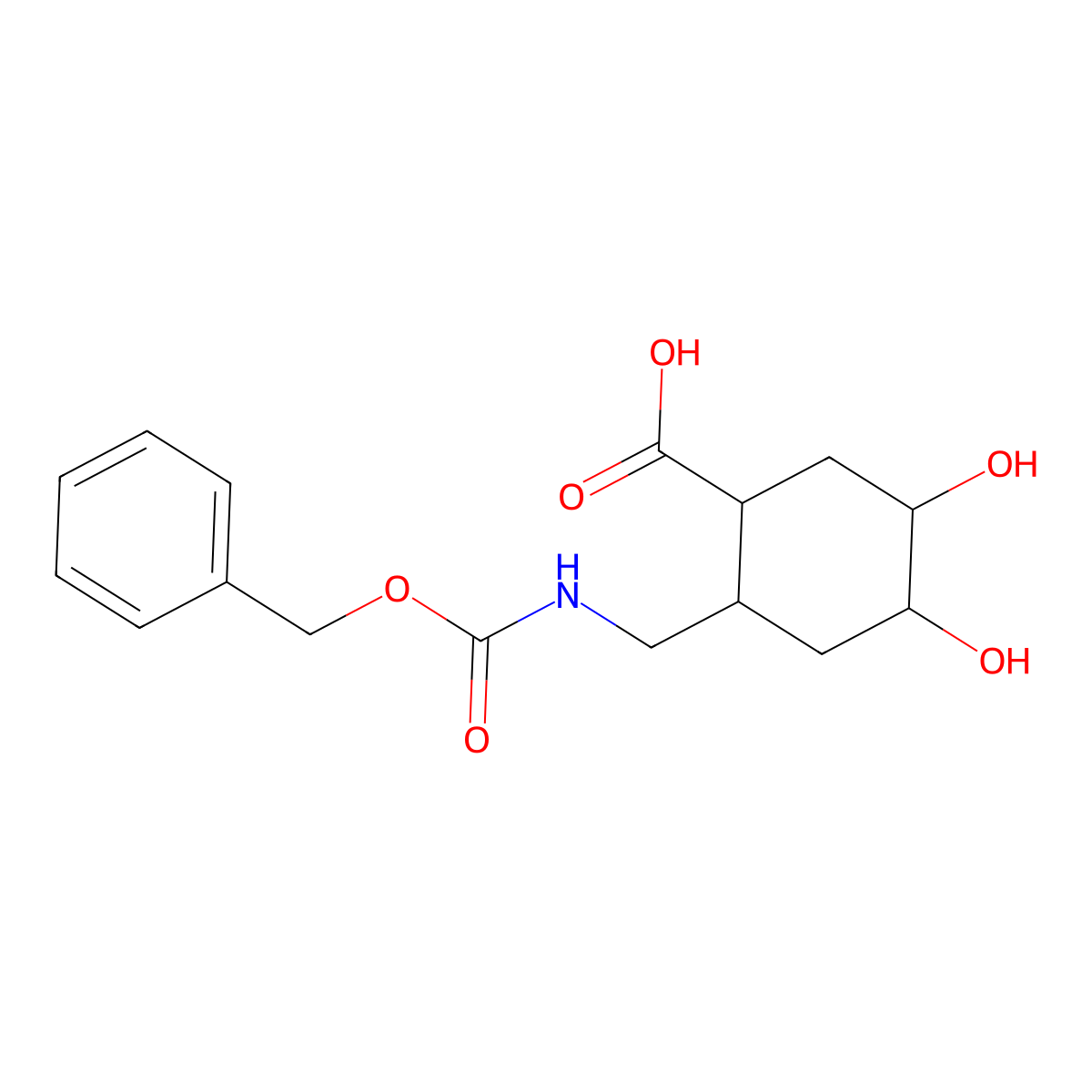 rac-(1R,2S,4S,5R)-2-({[(benzyloxy)carbonyl]amino}methyl)-4,5-dihydroxycyclohexane-1-carboxylic acid molecular structure, CAS 2580095-79-8