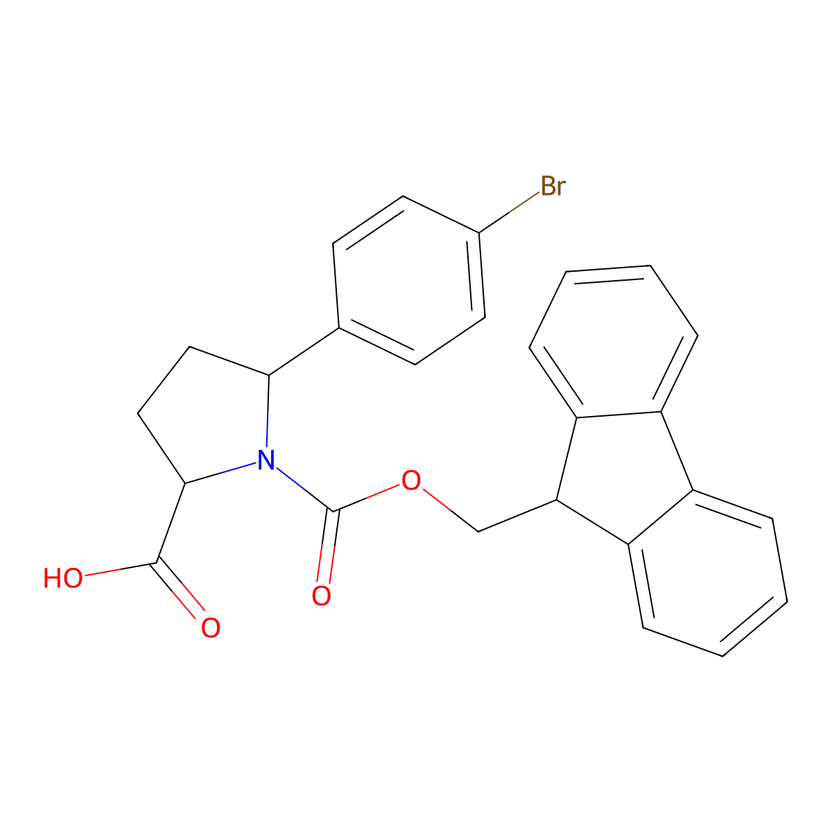 (2R,5S)-1-(((9H-fluoren-9-yl)methoxy)carbonyl)-5-(4-bromophenyl)pyrrolidine-2-carboxylic acid molecular structure, CAS 2580095-87-8