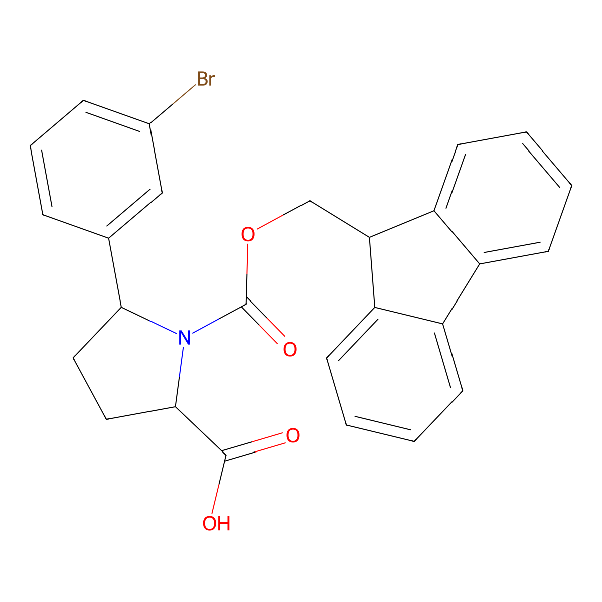 (2S,5S)-1-(((9H-fluoren-9-yl)methoxy)carbonyl)-5-(3-bromophenyl)pyrrolidine-2-carboxylic acid molecular structure, CAS 2580096-21-3