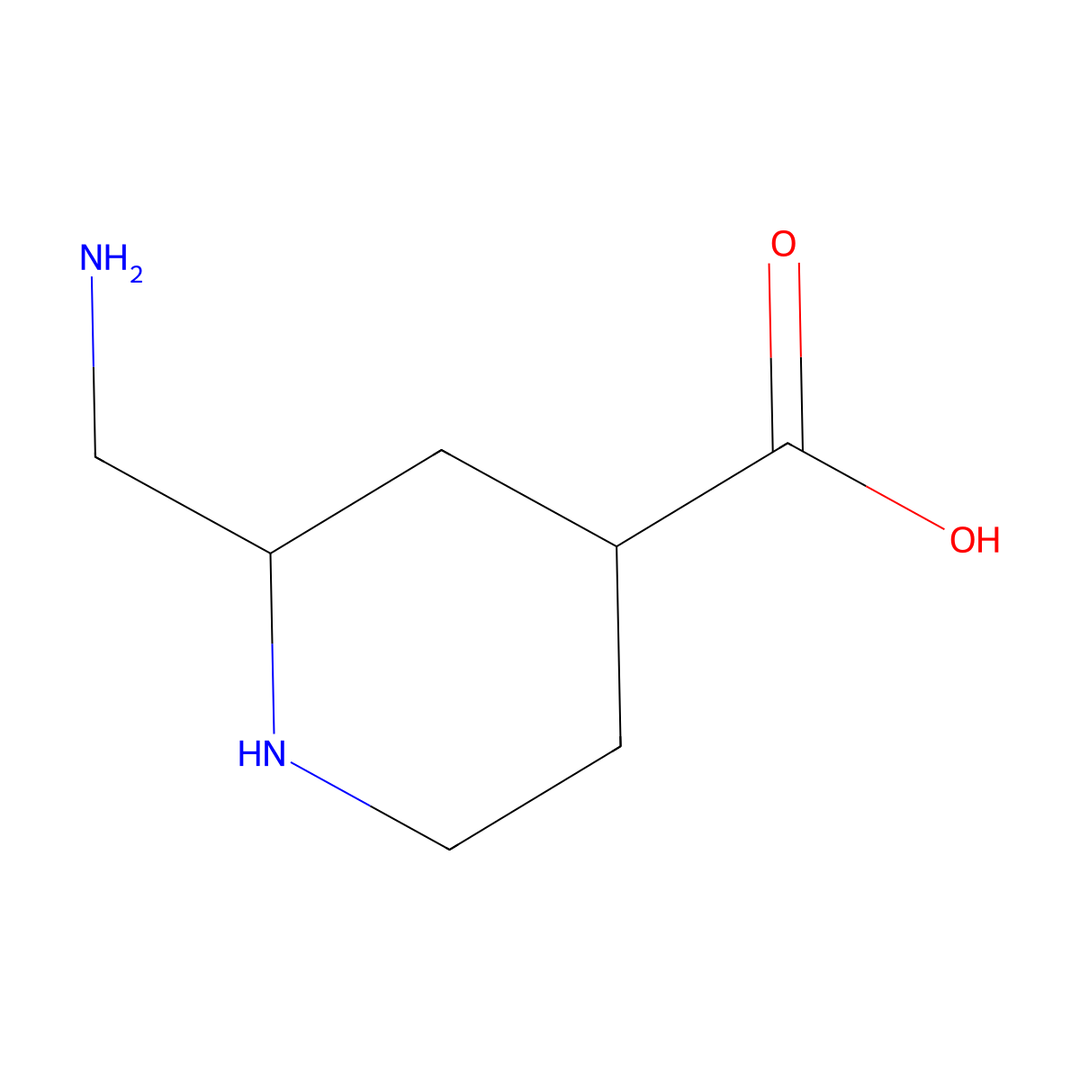rac-(2R,4S)-2-(aminomethyl)piperidine-4-carboxylic acid molecular structure, CAS 2580096-48-4