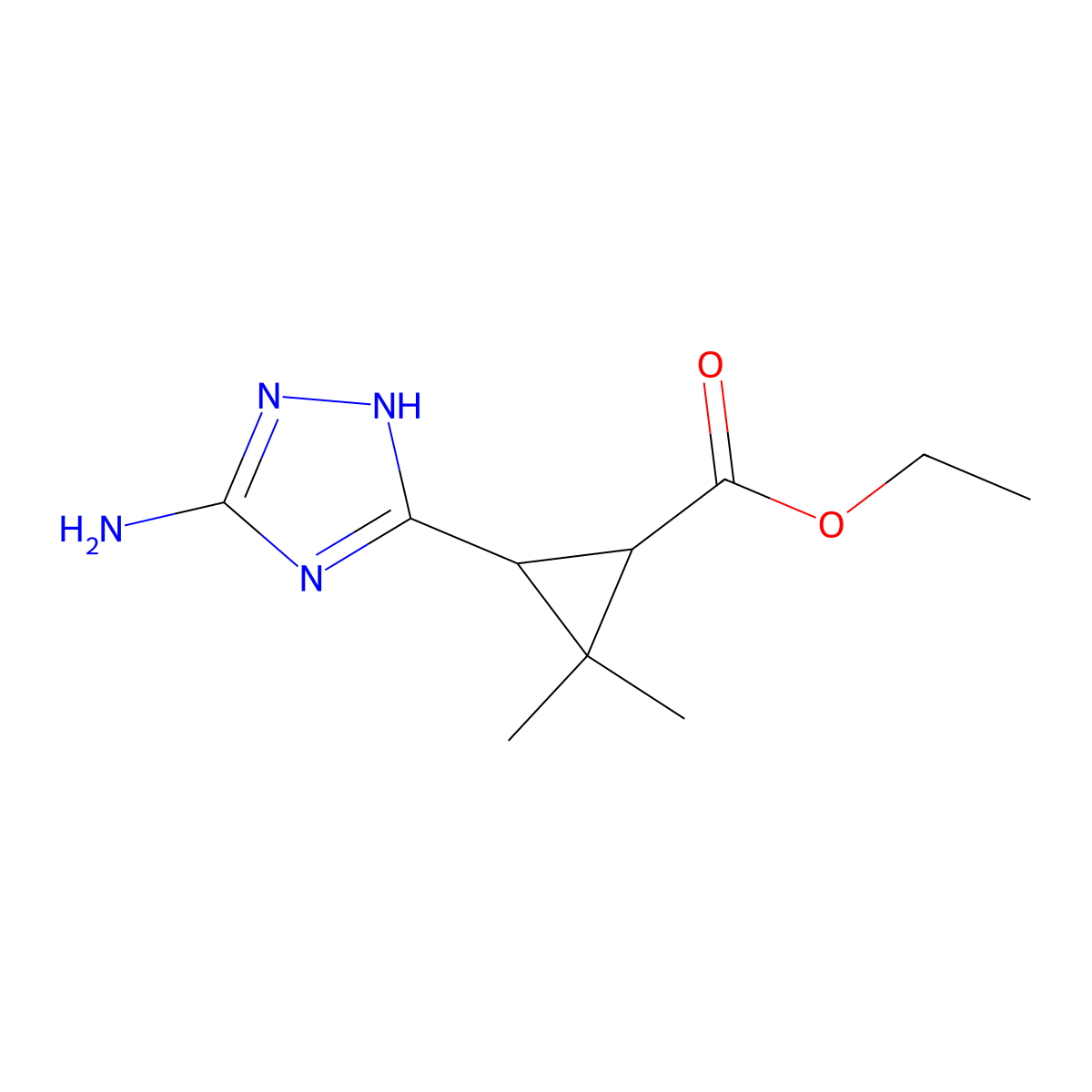 rac-ethyl (1R,3S)-3-(5-amino-1H-1,2,4-triazol-3-yl)-2,2-dimethylcyclopropane-1-carboxylate molecular structure, CAS 2580096-57-5