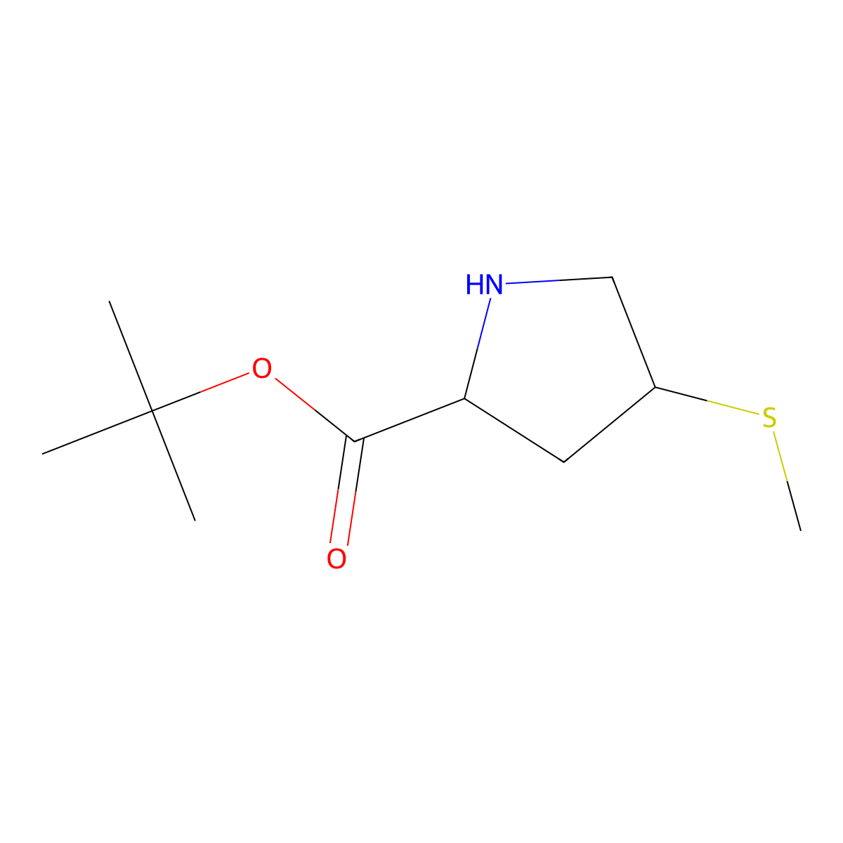 tert-butyl (2S,4R)-4-(methylsulfanyl)pyrrolidine-2-carboxylate molecular structure, CAS 2580096-75-7