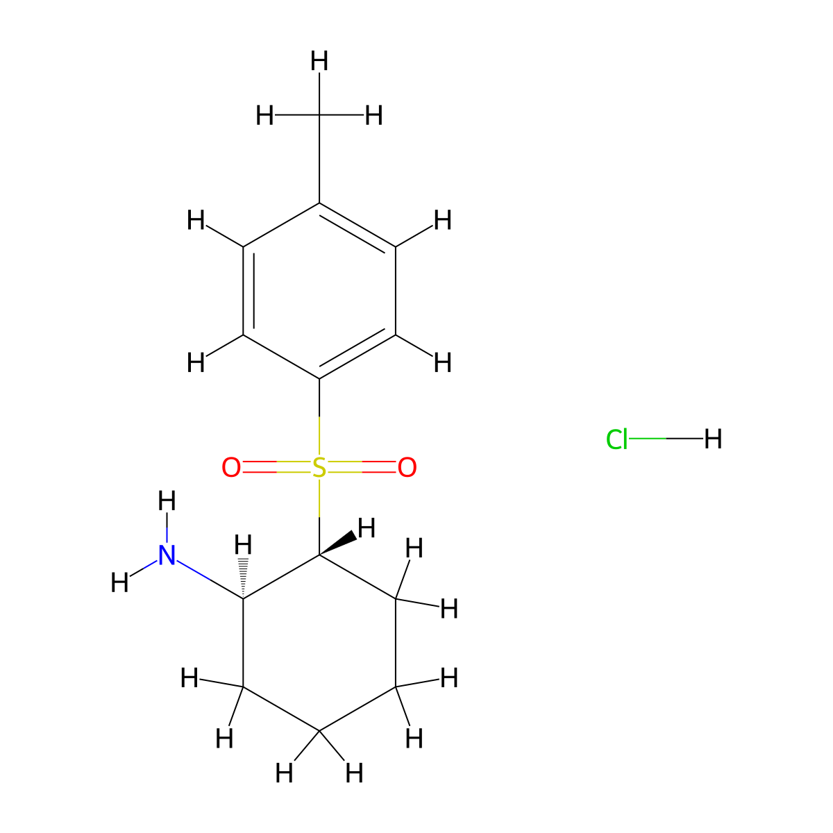 rac-(1R,2R)-2-(4-methylbenzenesulfonyl)cyclohexan-1-aminehydrochloride,trans molecular structure, CAS 2580096-76-8