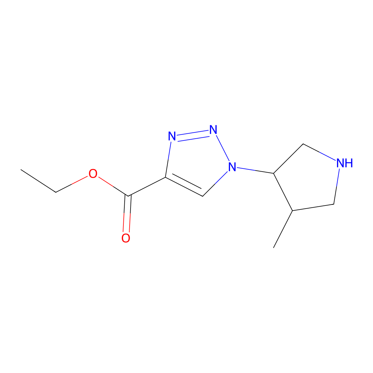 rac-ethyl 1-[(3R,4S)-4-methylpyrrolidin-3-yl]-1H-1,2,3-triazole-4-carboxylate molecular structure, CAS 2580096-88-2