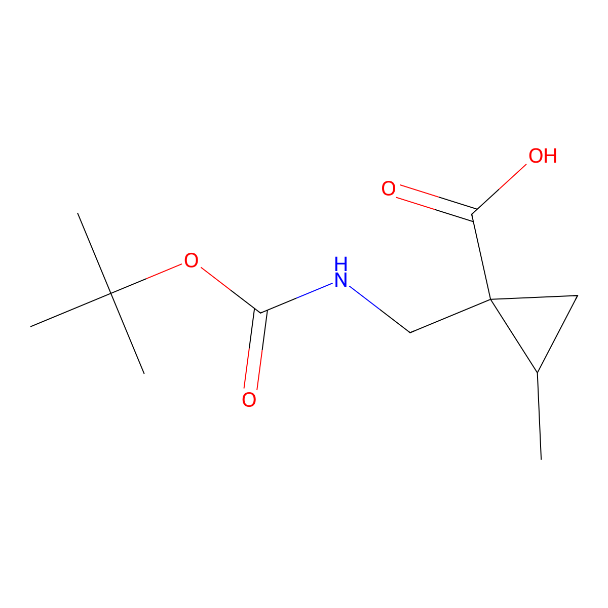 rac-(1R,2R)-1-({[(tert-butoxy)carbonyl]amino}methyl)-2-methylcyclopropane-1-carboxylic acid molecular structure, CAS 2580096-91-7