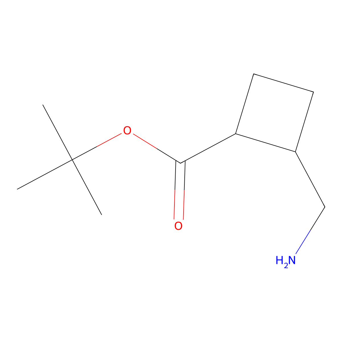 rac-tert-butyl (1R,2S)-2-(aminomethyl)cyclobutane-1-carboxylate molecular structure, CAS 2580097-20-5