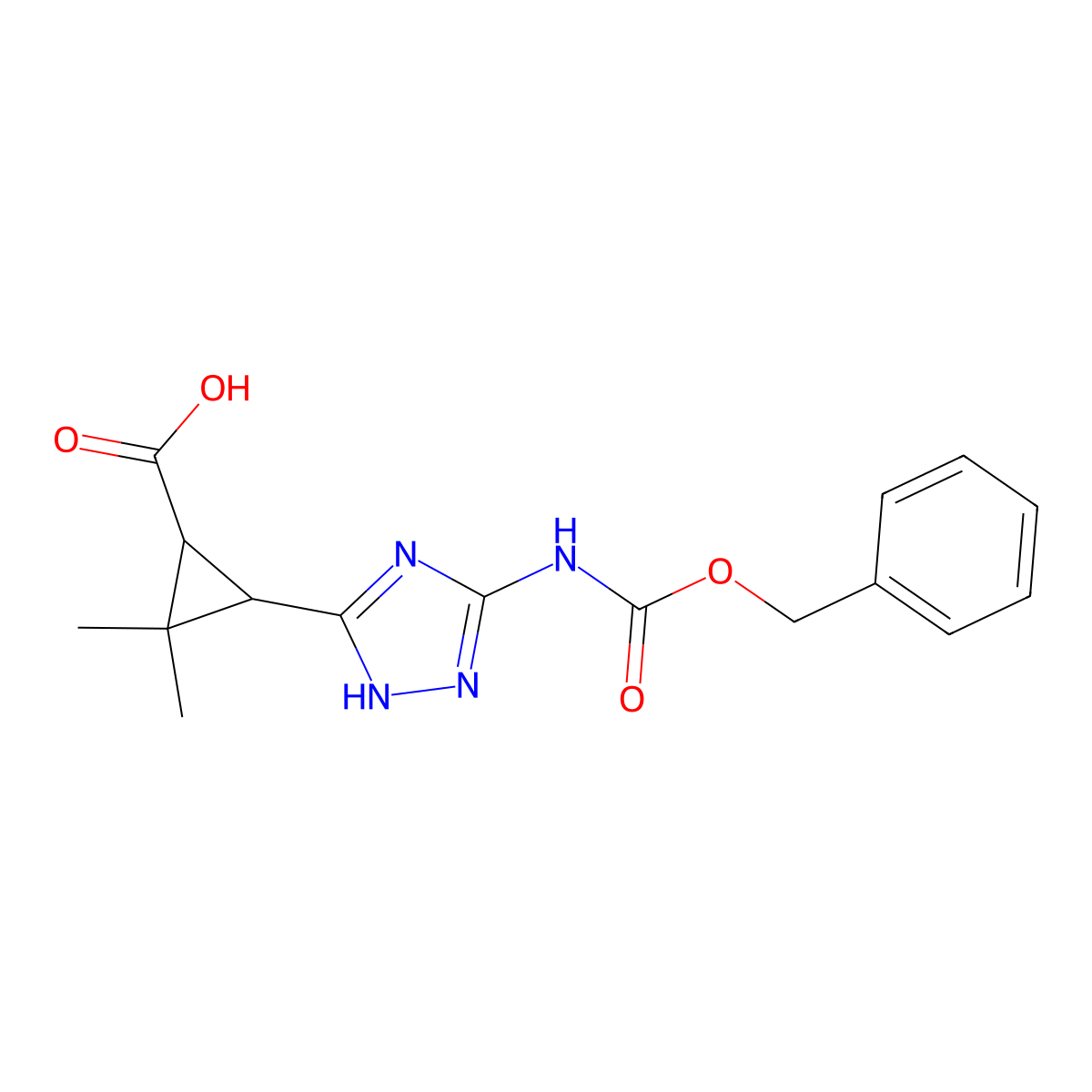 rac-(1R,3S)-3-(5-{[(benzyloxy)carbonyl]amino}-1H-1,2,4-triazol-3-yl)-2,2-dimethylcyclopropane-1-carboxylic acid molecular structure, CAS 2580097-26-1