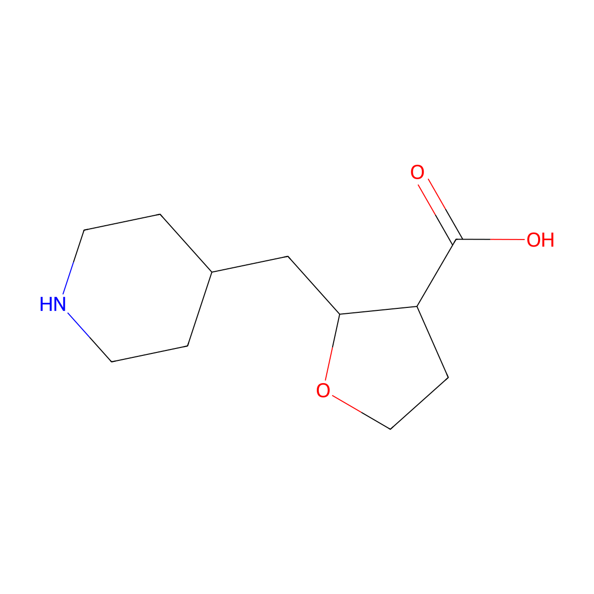 rac-(2R,3R)-2-[(piperidin-4-yl)methyl]oxolane-3-carboxylic acid molecular structure, CAS 2580097-31-8