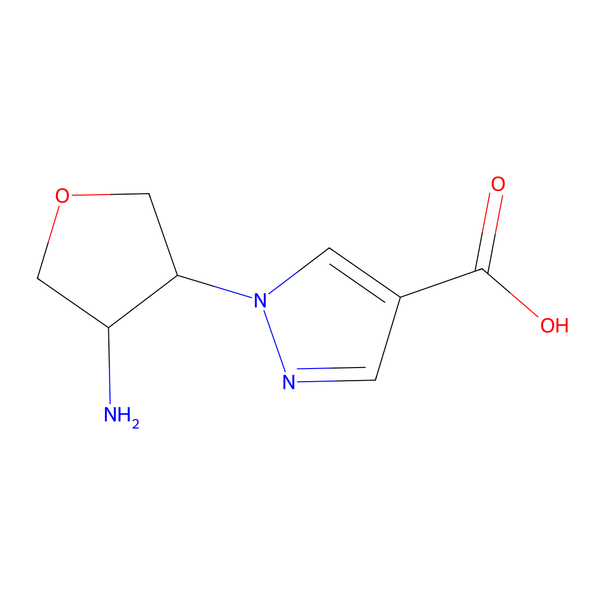 rac-1-[(3R,4S)-4-aminooxolan-3-yl]-1H-pyrazole-4-carboxylic acid molecular structure, CAS 2580097-48-7