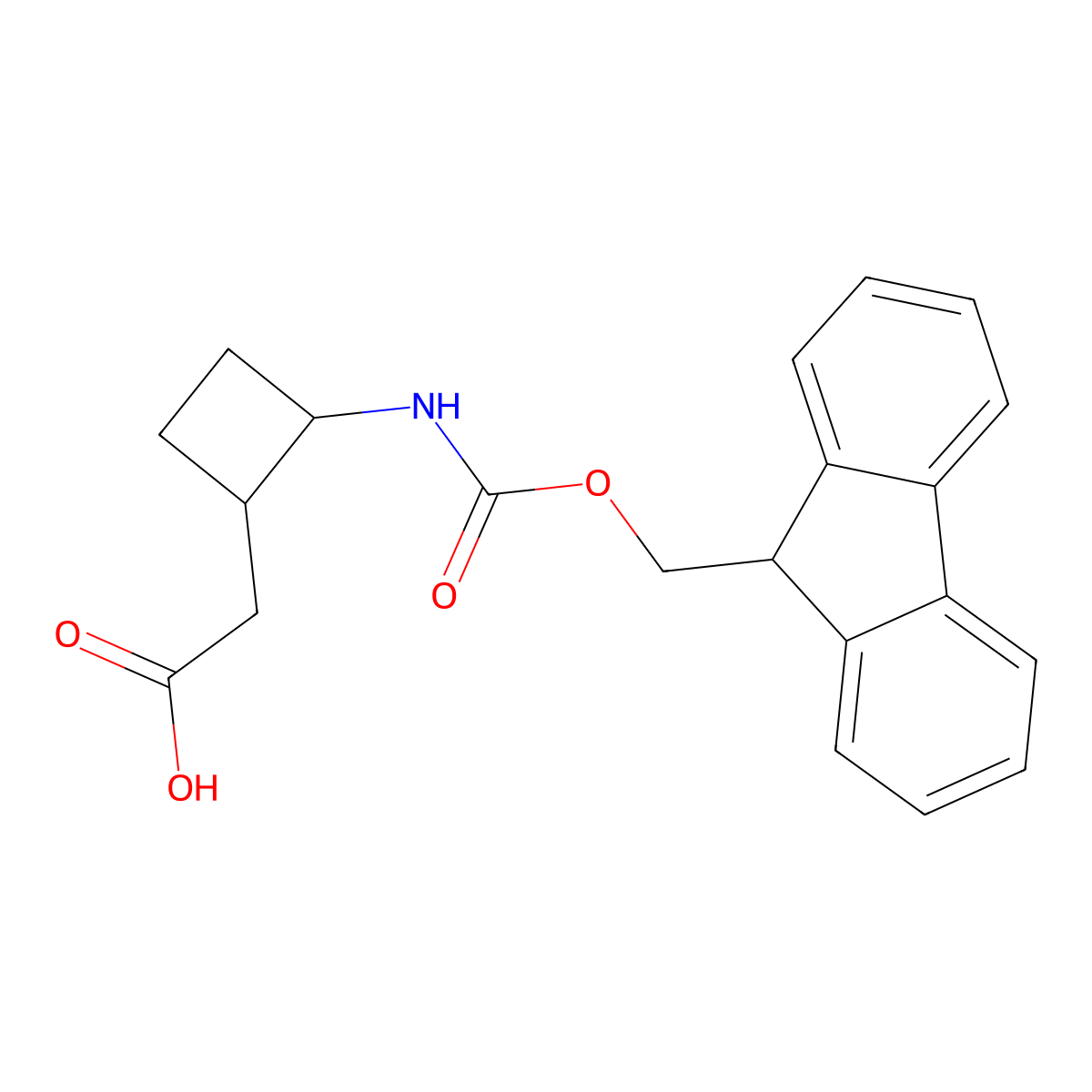 rac-2-[(1R,2R)-2-({[(9H-fluoren-9-yl)methoxy]carbonyl}amino)cyclobutyl]aceticacid,cis molecular structure, CAS 2580097-54-5