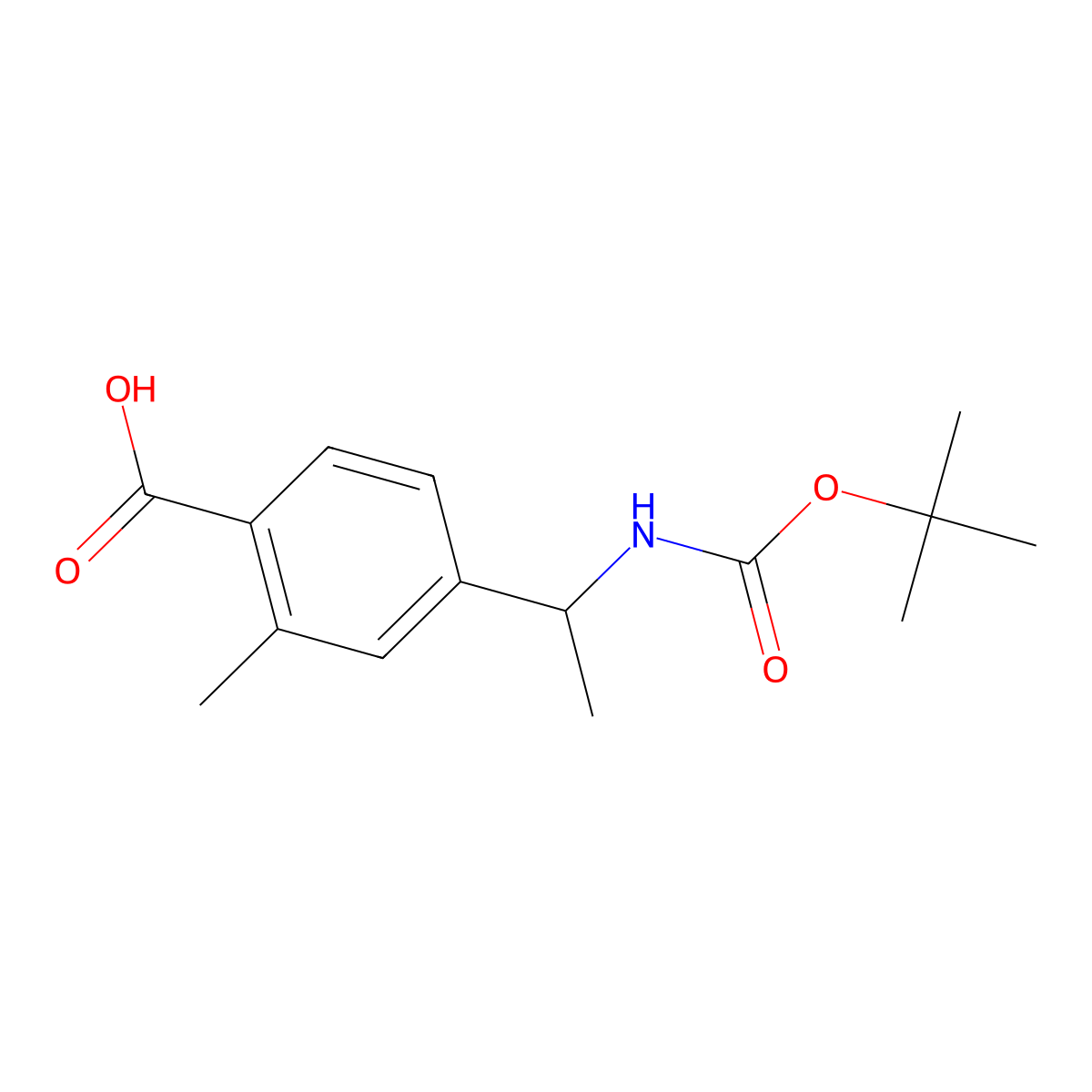 4-[(1R)-1-{[(tert-butoxy)carbonyl]amino}ethyl]-2-methylbenzoic acid molecular structure, CAS 2580097-75-0