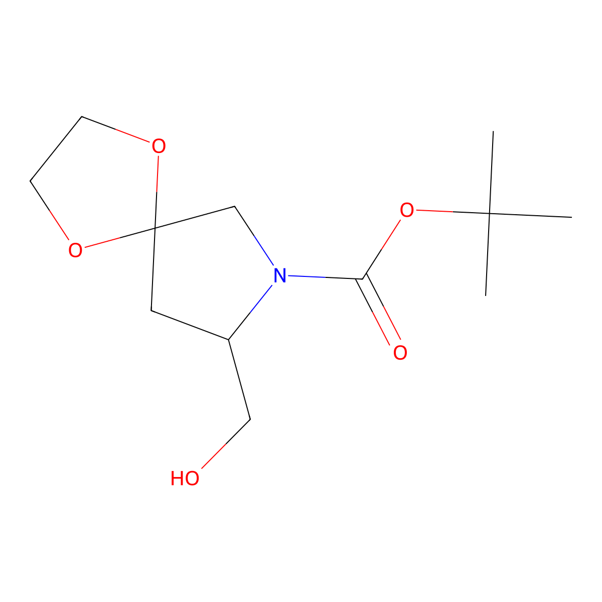 tert-butyl (8R)-8-(hydroxymethyl)-1,4-dioxa-7-azaspiro[4.4]nonane-7-carboxylate molecular structure, CAS 2580097-78-3