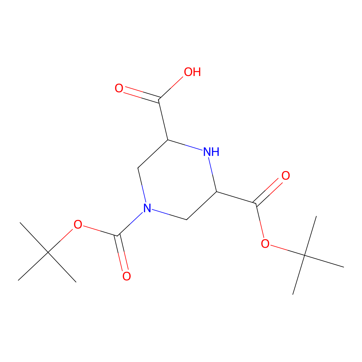 rac-(2R,6S)-4,6-bis[(tert-butoxy)carbonyl]piperazine-2-carboxylic acid molecular structure, CAS 2580097-80-7