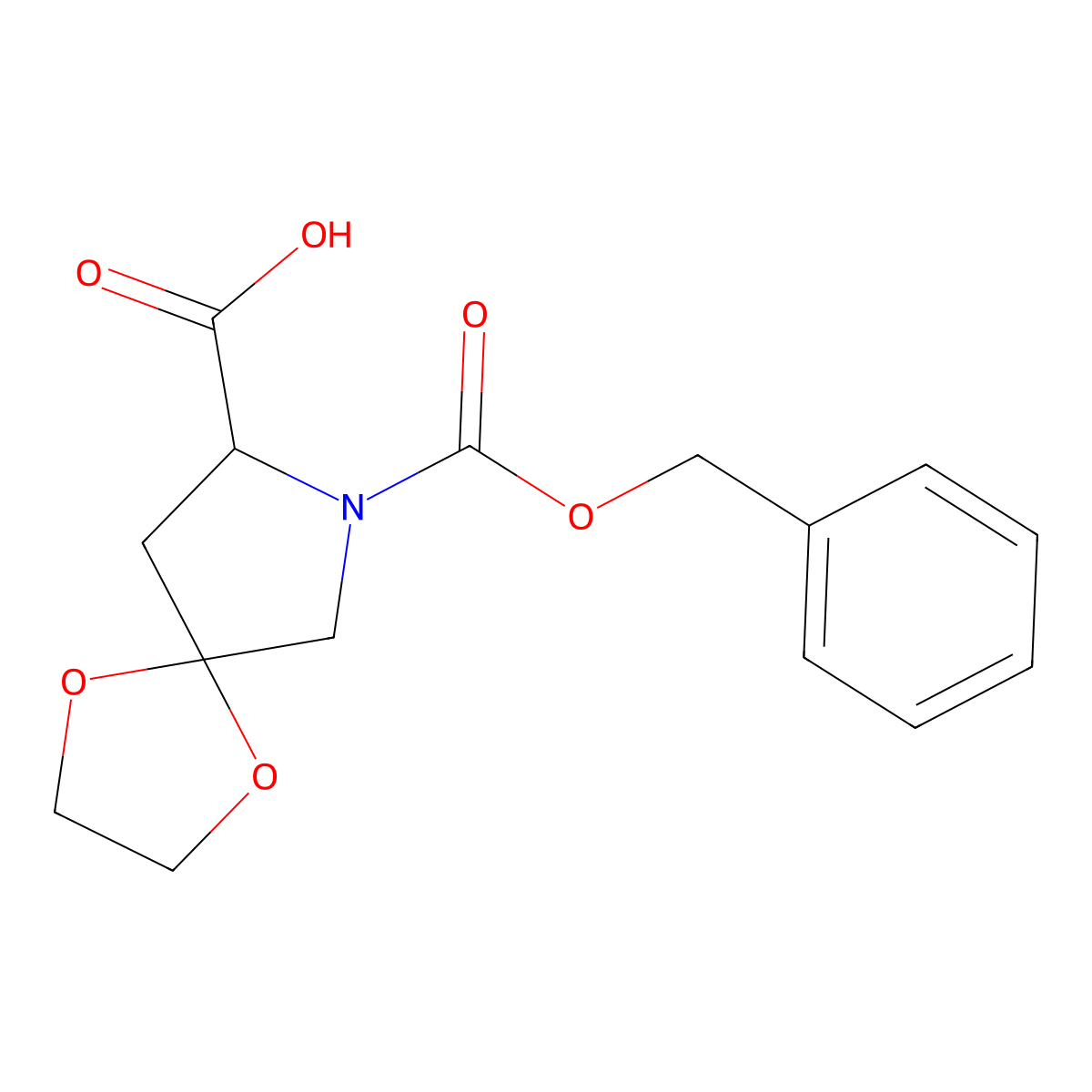 (8R)-7-[(benzyloxy)carbonyl]-1,4-dioxa-7-azaspiro[4.4]nonane-8-carboxylic acid molecular structure, CAS 2580097-82-9