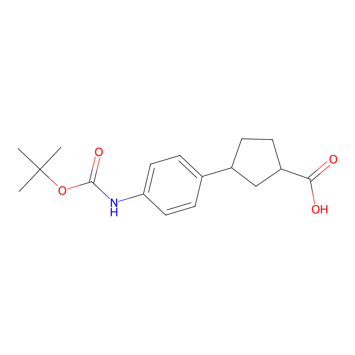 rac-(1R,3R)-3-(4-(((tert-butoxy)carbonyl)amino)phenyl)cyclopentane-1-carboxylic acid molecular structure, CAS 2580097-84-1