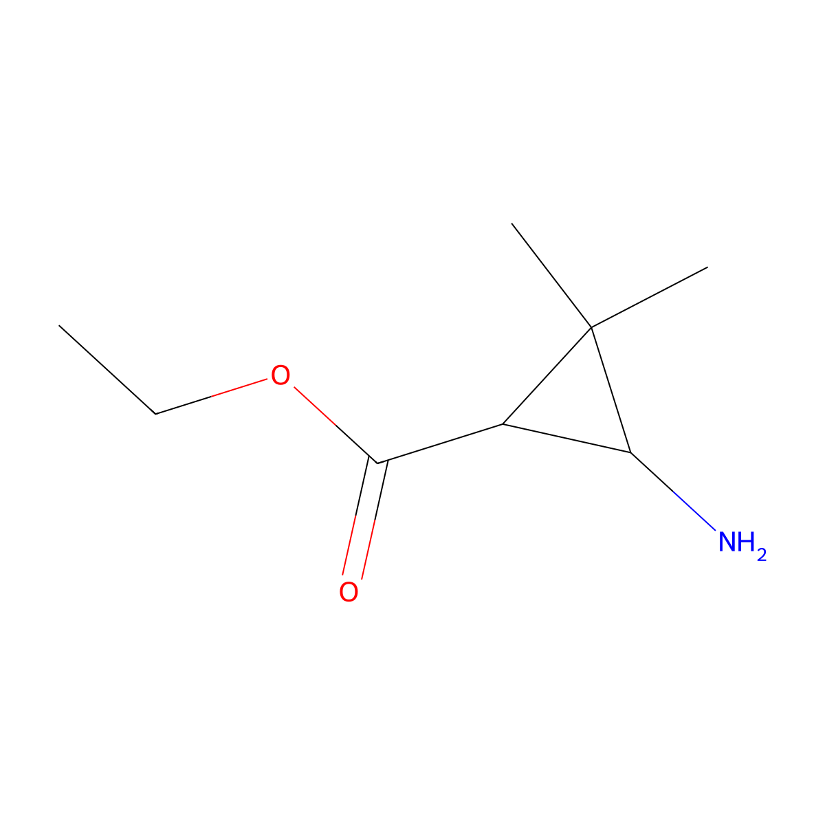 rac-ethyl (1R,3R)-3-amino-2,2-dimethylcyclopropane-1-carboxylate molecular structure, CAS 2580098-09-3