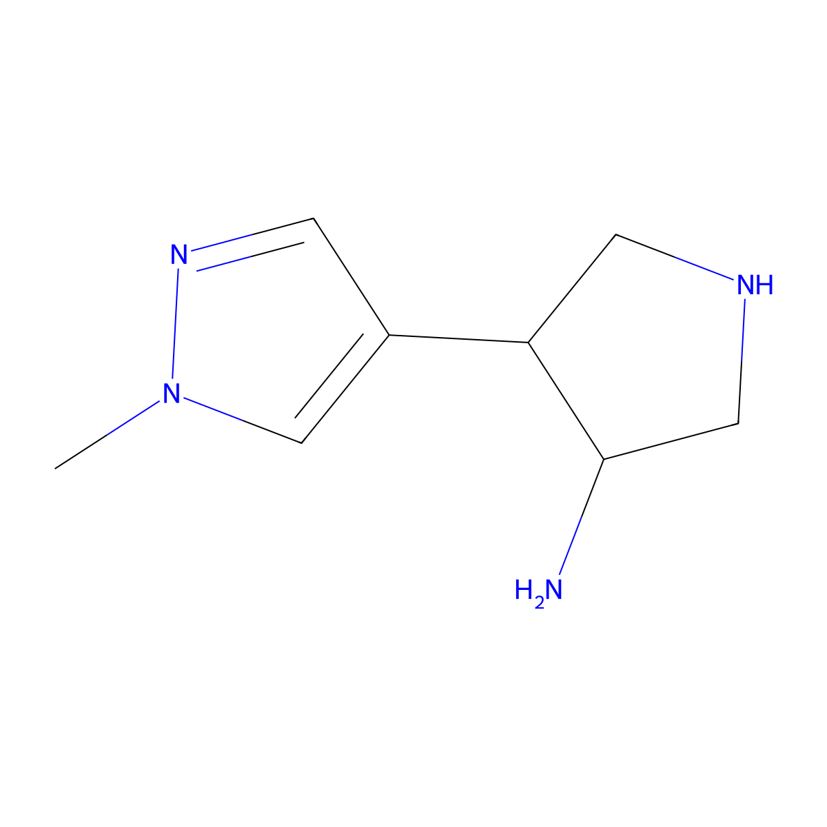 rac-(3R,4S)-4-(1-methyl-1H-pyrazol-4-yl)pyrrolidin-3-amine molecular structure, CAS 2580098-16-2