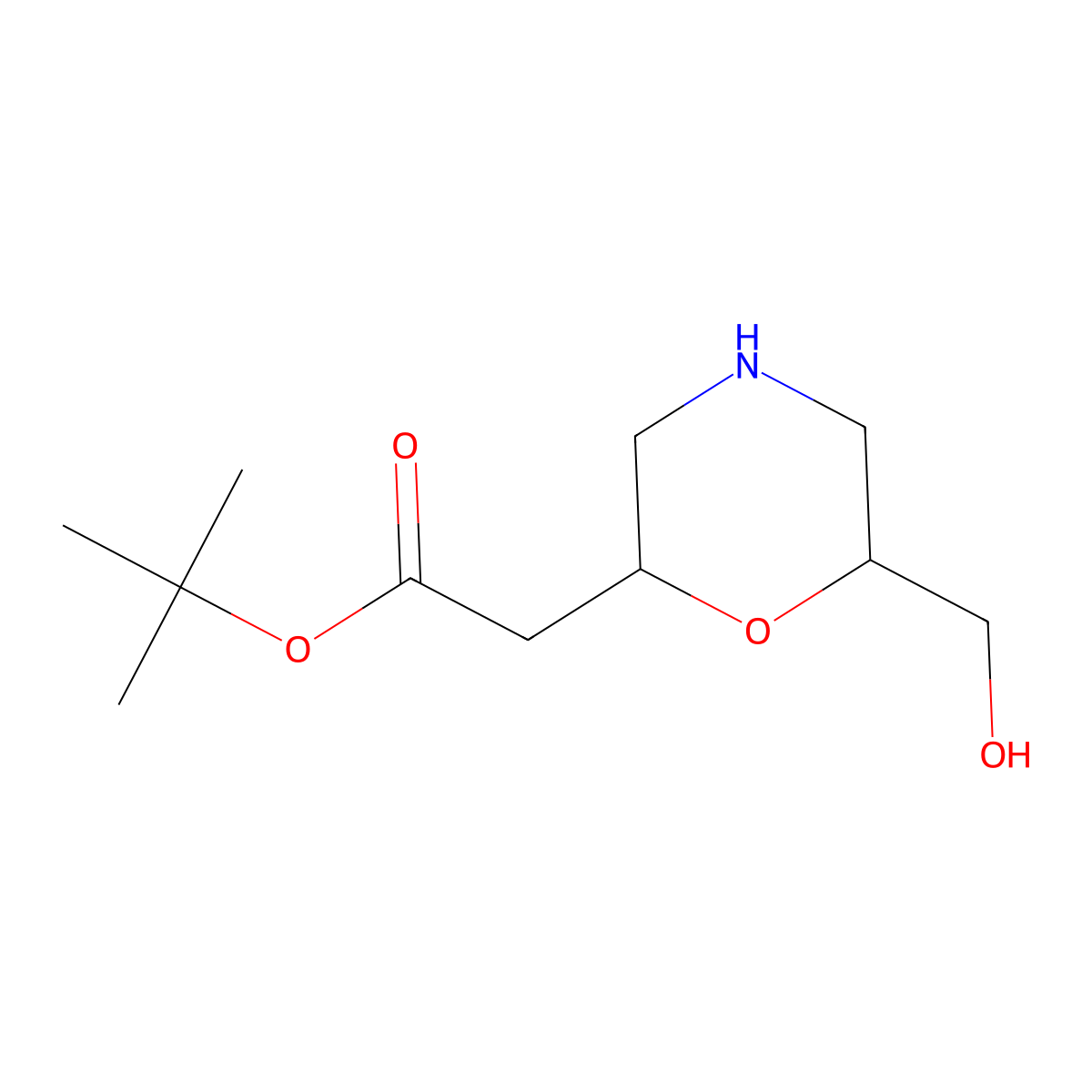rac-tert-butyl 2-[(2R,6R)-6-(hydroxymethyl)morpholin-2-yl]acetate molecular structure, CAS 2580098-24-2