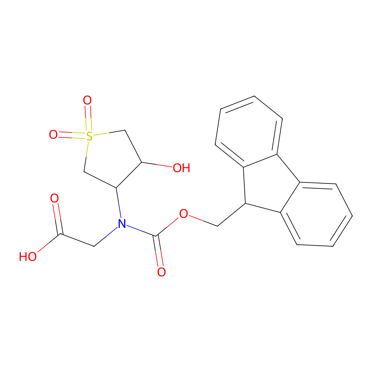 rac-2-({[(9H-fluoren-9-yl)methoxy]carbonyl}[(3R,4S)-4-hydroxy-1,1-dioxo-1lambda6-thiolan-3-yl]amino)acetic acid molecular structure, CAS 2580098-57-1