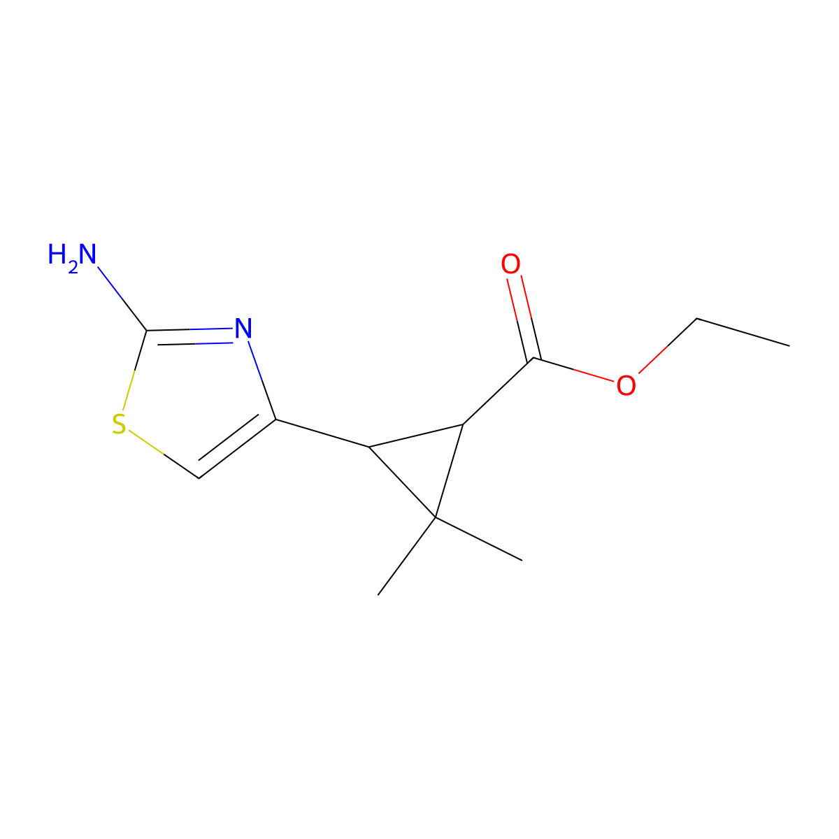rac-ethyl (1R,3S)-3-(2-amino-1,3-thiazol-4-yl)-2,2-dimethylcyclopropane-1-carboxylate molecular structure, CAS 2580098-80-0