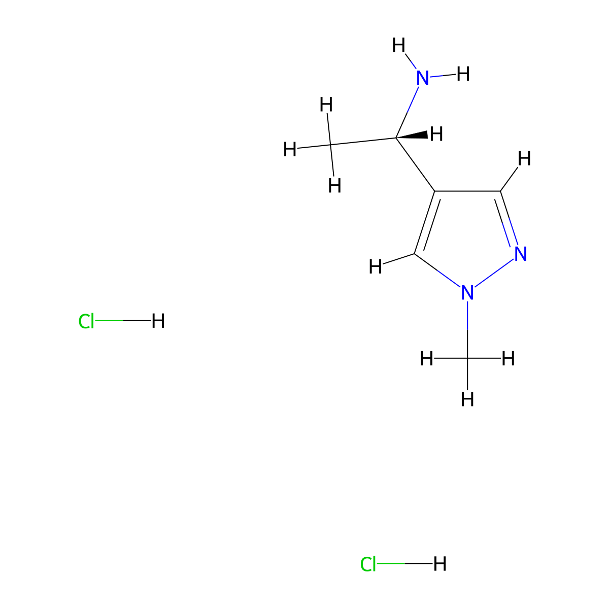 (1S)-1-(1-methyl-1H-pyrazol-4-yl)ethan-1-amine dihydrochloride molecular structure, CAS 2580098-92-4