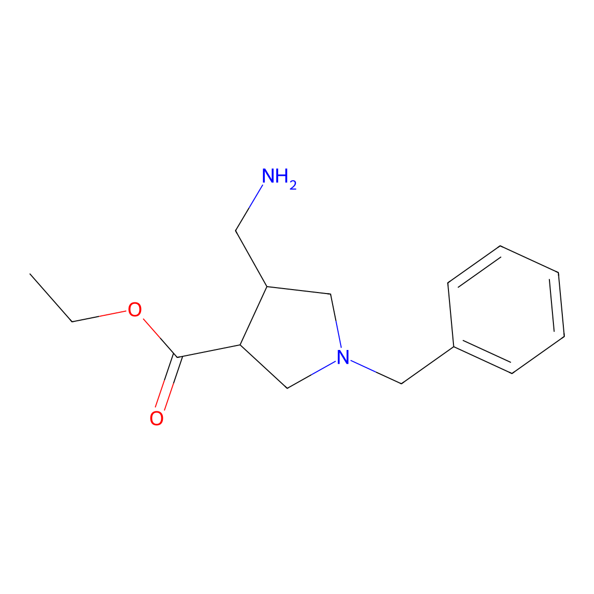 rac-ethyl (3R,4S)-4-(aminomethyl)-1-benzylpyrrolidine-3-carboxylate molecular structure, CAS 2580098-99-1