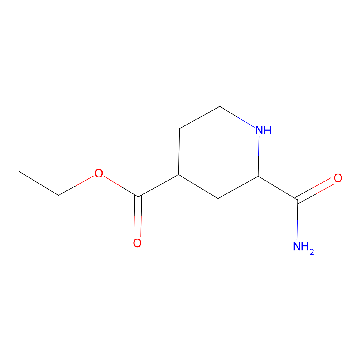 rac-ethyl (2R,4S)-2-carbamoylpiperidine-4-carboxylate molecular structure, CAS 2580099-00-7
