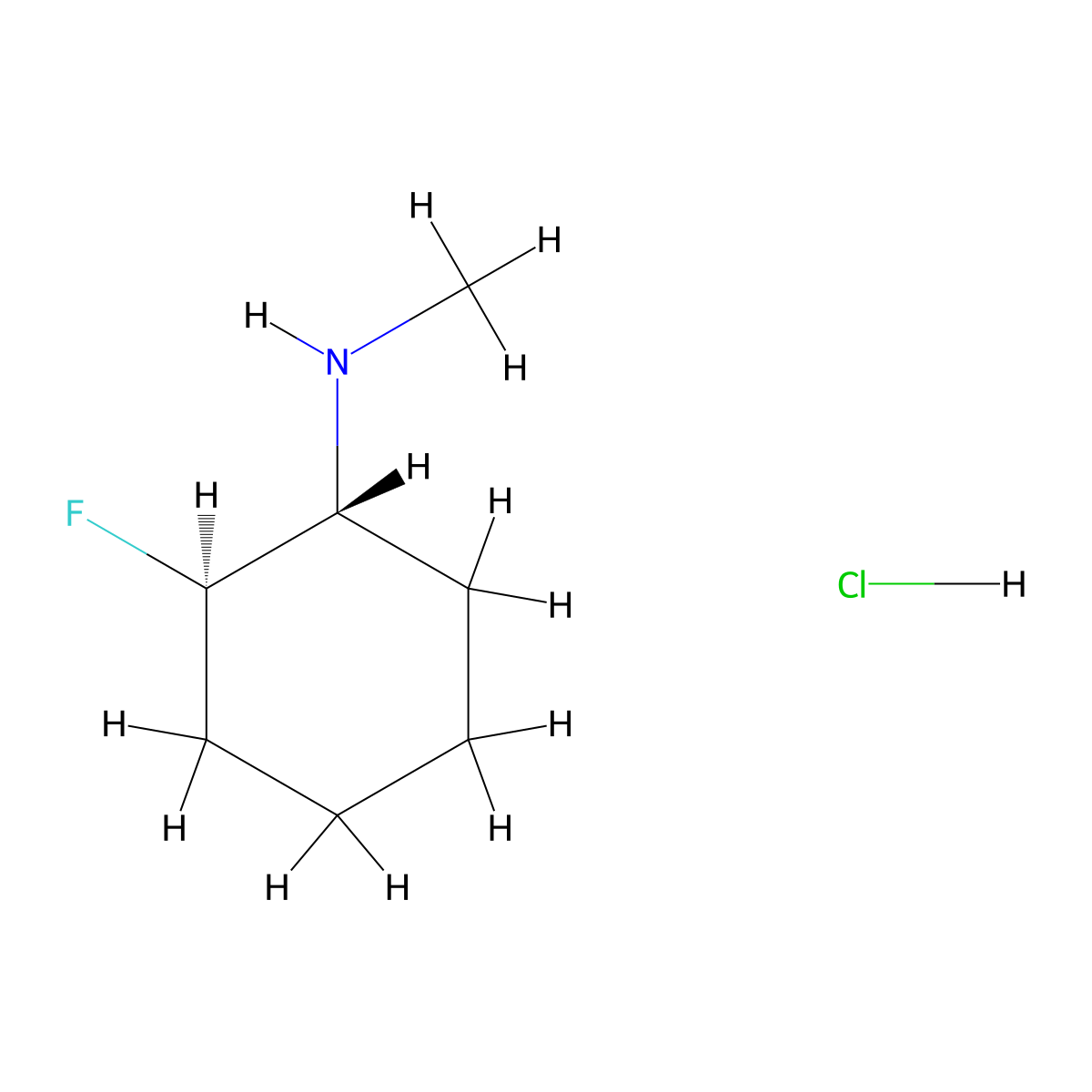 (1R,2R)-2-fluoro-N-methylcyclohexan-1-amine hydrochloride molecular structure, CAS 2580099-07-4