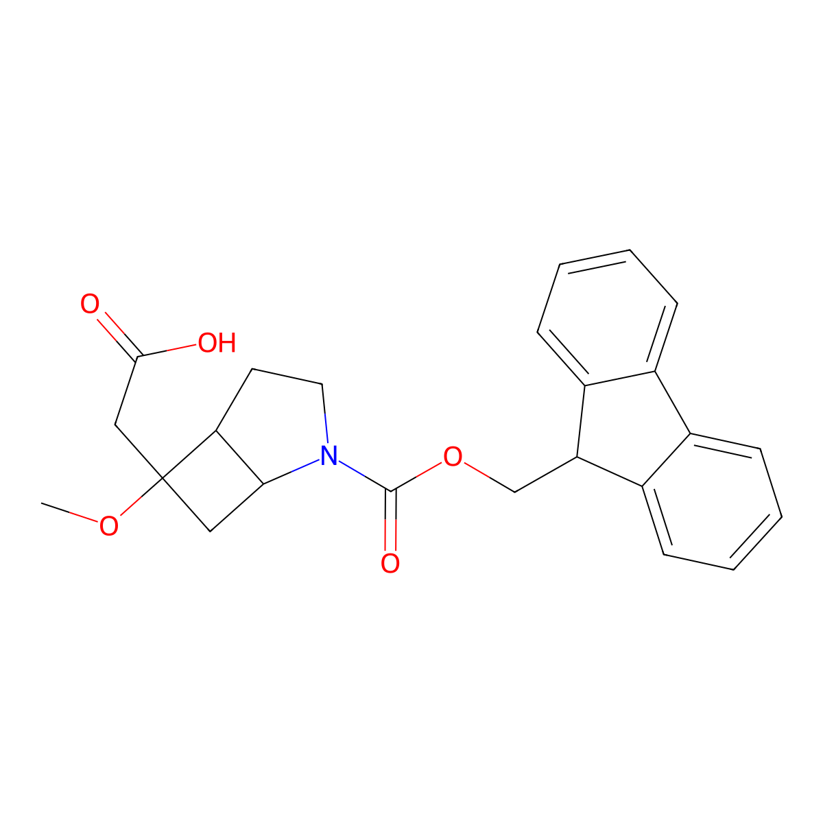 rac-2-[(1R,5R,6S)-2-{[(9H-fluoren-9-yl)methoxy]carbonyl}-6-methoxy-2-azabicyclo[3.2.0]heptan-6-yl]acetic acid molecular structure, CAS 2580099-11-0