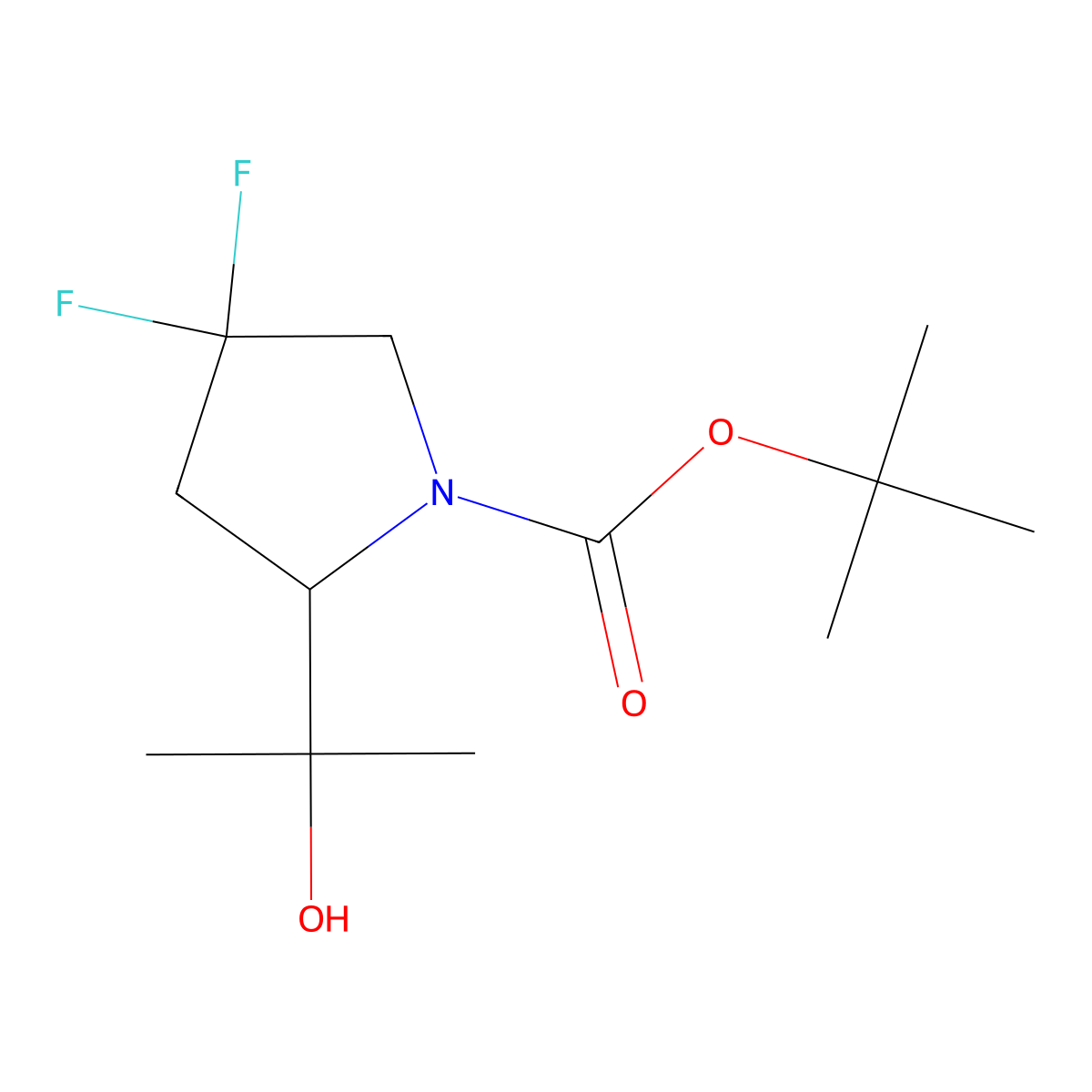 tert-butyl (2S)-4,4-difluoro-2-(2-hydroxypropan-2-yl)pyrrolidine-1-carboxylate molecular structure, CAS 2580099-38-1