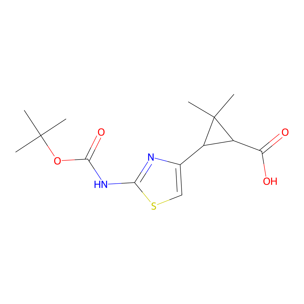 rac-(1R,3S)-3-(2-{[(tert-butoxy)carbonyl]amino}-1,3-thiazol-4-yl)-2,2-dimethylcyclopropane-1-carboxylic acid molecular structure, CAS 2580099-62-1
