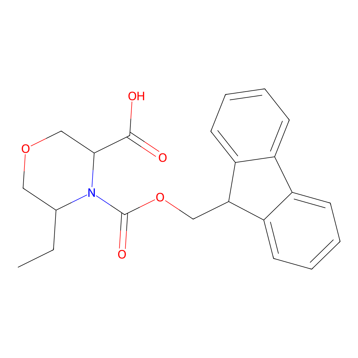 rac-(3R,5R)-5-ethyl-4-{[(9H-fluoren-9-yl)methoxy]carbonyl}morpholine-3-carboxylic acid molecular structure, CAS 2580100-14-5