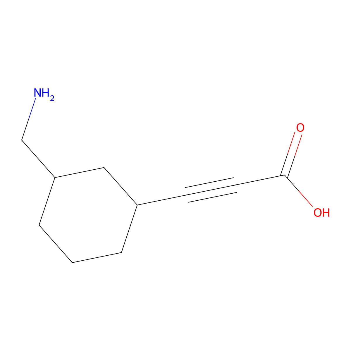 rac-3-[(1R,3S)-3-(aminomethyl)cyclohexyl]prop-2-ynoic acid molecular structure, CAS 2580100-17-8