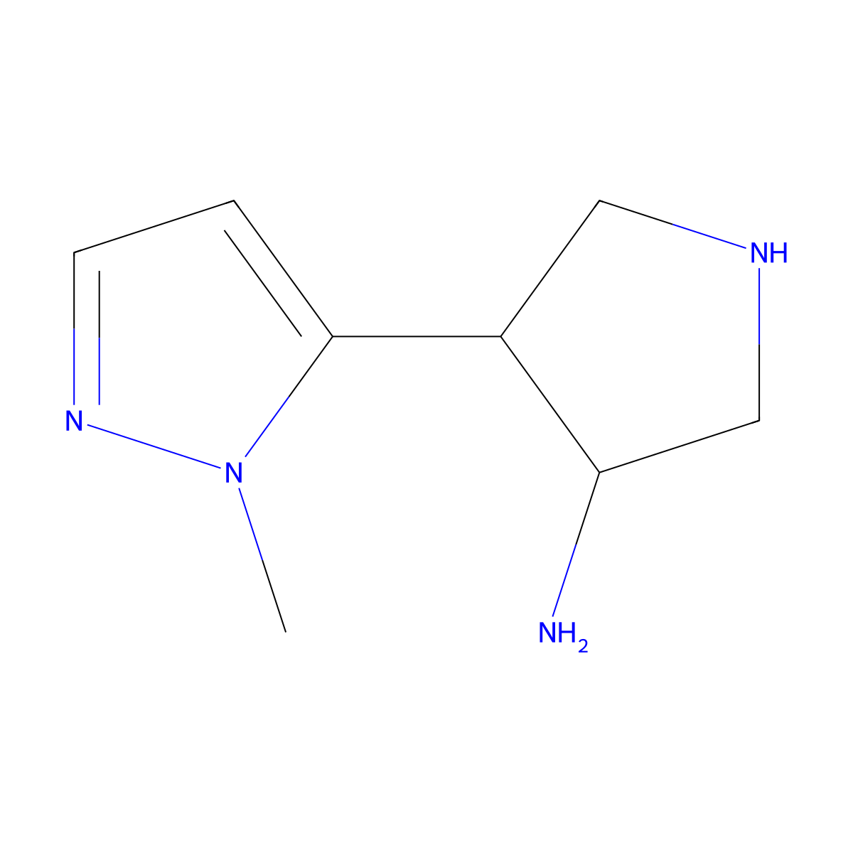 rac-(3R,4S)-4-(1-methyl-1H-pyrazol-5-yl)pyrrolidin-3-amine molecular structure, CAS 2580100-32-7