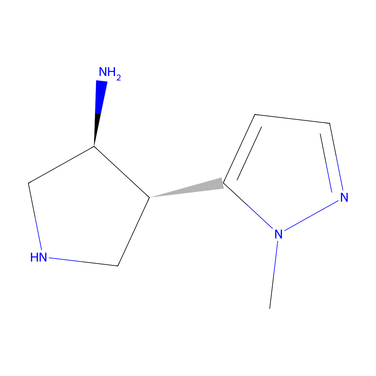rac-(3R,4S)-4-(1-methyl-1H-pyrazol-5-yl)pyrrolidin-3-amine molecular structure, CAS 2580100-32-7