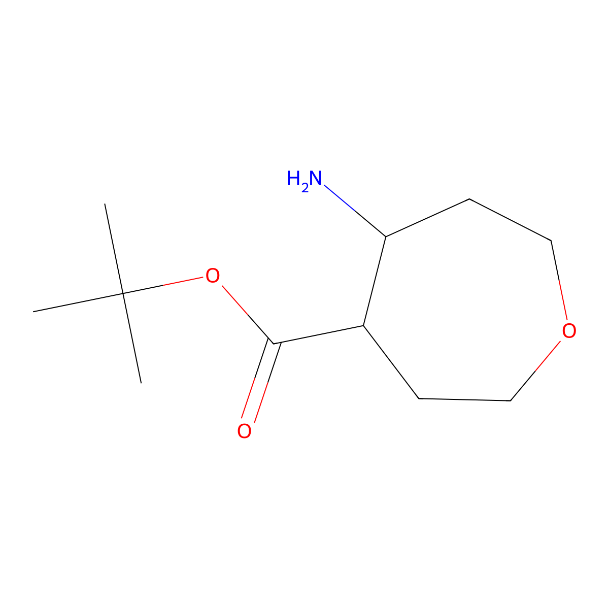 rac-tert-butyl (4R,5R)-5-aminooxepane-4-carboxylate molecular structure, CAS 2580100-42-9